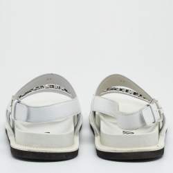 Moschino White Leather Logo Plaque Flat Sandals Size 42