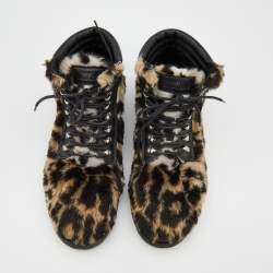 Moschino Tricolor Leopard Print Fur Ankle Length Boots Size 43