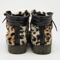 Moschino Tricolor Leopard Print Fur Ankle Length Boots Size 43