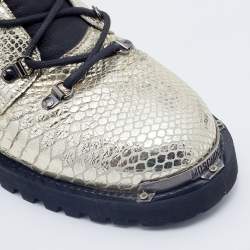 Moschino Metallic Gold Python Embossed Leather Ankle Length Boots Size 43