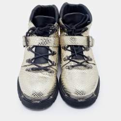 Moschino Metallic Gold Python Embossed Leather Ankle Length Boots Size 43