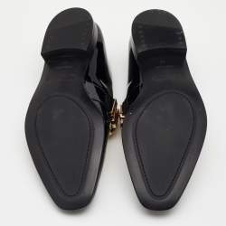 Pre Owned Moschino Black/White Patent Leather Logo Embellished Slip On Loafers Size 45