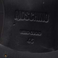 Pre Owned Moschino Black/White Patent Leather Logo Embellished Slip On Loafers Size 45