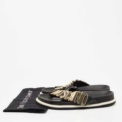 Moschino Black Leather Logo Crossover Slides Size 41