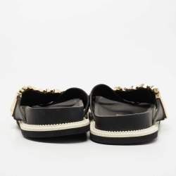 Moschino Black Leather Logo Crossover Slides Size 41