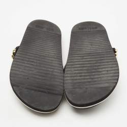 Moschino Black Leather Logo Crossover Slides Size 41
