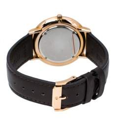 Pre Owned Movado White Rose Gold Tone Stainless Steel Leather Ultra Slim 0607089 Men's Wristwatch 40 mm