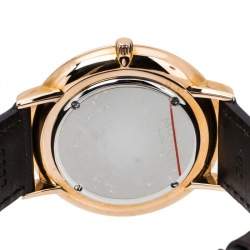 Pre Owned Movado White Rose Gold Tone Stainless Steel Leather Ultra Slim 0607089 Men's Wristwatch 40 mm