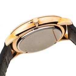Pre Owned Movado White Rose Gold Tone Stainless Steel Leather Ultra Slim 0607089 Men's Wristwatch 40 mm