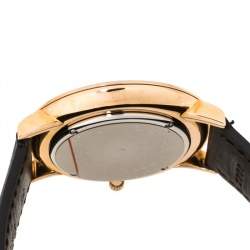 Pre Owned Movado White Rose Gold Tone Stainless Steel Leather Ultra Slim 0607089 Men's Wristwatch 40 mm