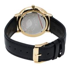 Pre Owned Movado Black Gold Tone Stainless Steel Leather Ultra Slim 0607087 Men's Wristwatch 40 mm