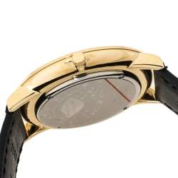 Pre Owned Movado Black Gold Tone Stainless Steel Leather Ultra Slim 0607087 Men's Wristwatch 40 mm