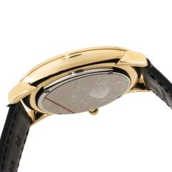 Pre Owned Movado Black Gold Tone Stainless Steel Leather Ultra Slim 0607087 Men's Wristwatch 40 mm