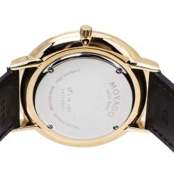 Pre Owned Movado Blue Gold Tone Stainless Steel Leather Ultra Slim 0607088 Men's Wristwatch 40 mm