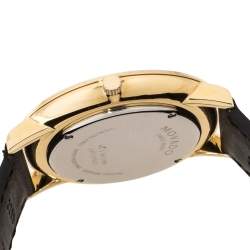 Pre Owned Movado Blue Gold Tone Stainless Steel Leather Ultra Slim 0607088 Men's Wristwatch 40 mm
