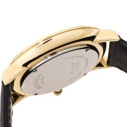 Pre Owned Movado Blue Gold Tone Stainless Steel Leather Ultra Slim 0607088 Men's Wristwatch 40 mm