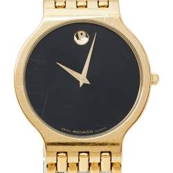 Pre Owned Movado Black Gold Plated Stainless Steel Esperanza Men's Wristwatch 32.50 mm