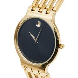 Pre Owned Movado Black Gold Plated Stainless Steel Esperanza Men's Wristwatch 32.50 mm