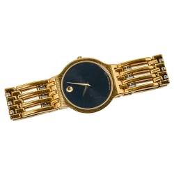 Pre Owned Movado Black Gold Plated Stainless Steel Esperanza Men's Wristwatch 32.50 mm