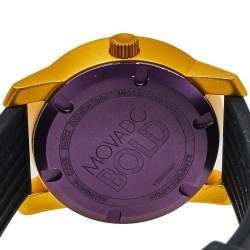 Pre Owned Movado Black Yellow Gold PVD Coated Aluminium Rubber Bold MB.01.1.22.6073 Men's Wristwatch 44 mm