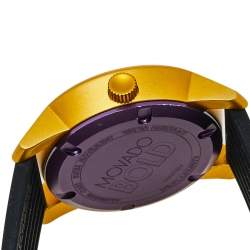 Pre Owned Movado Black Yellow Gold PVD Coated Aluminium Rubber Bold MB.01.1.22.6073 Men's Wristwatch 44 mm