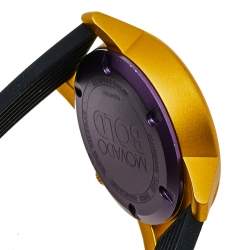 Pre Owned Movado Black Yellow Gold PVD Coated Aluminium Rubber Bold MB.01.1.22.6073 Men's Wristwatch 44 mm