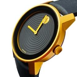 Pre Owned Movado Black Yellow Gold PVD Coated Aluminium Rubber Bold MB.01.1.22.6073 Men's Wristwatch 44 mm