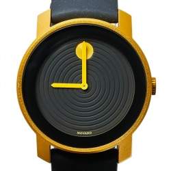Pre Owned Movado Black Yellow Gold PVD Coated Aluminium Rubber Bold MB.01.1.22.6073 Men's Wristwatch 44 mm