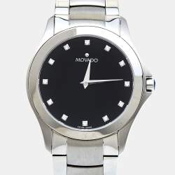 Pre Owned Movado Black Diamond Stainless Steel Masino 84G21855 Men's Wristwatch 40 mm 