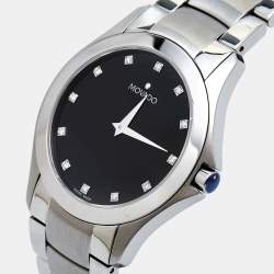 Pre Owned Movado Black Diamond Stainless Steel Masino 84G21855 Men's Wristwatch 40 mm 
