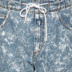 MSGM Blue Denim Acid Wash Drawstring Shorts M