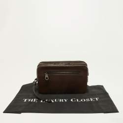 Pre Owned Mulberry Dark Brown Leather Double Zip Wristlet Pouch