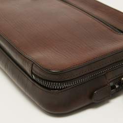 Pre Owned Mulberry Dark Brown Leather Double Zip Wristlet Pouch