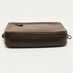 Pre Owned Mulberry Dark Brown Leather Double Zip Wristlet Pouch