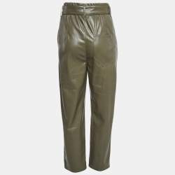 Pre Owned Nanushka Green Faux Leather High Rise Belted Pants S