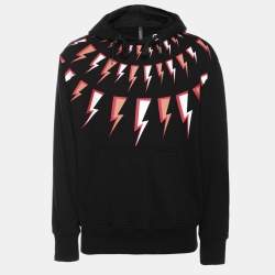 Neil Barrett Black Cotton Knit Lightning Bolt Print Hoodie S
