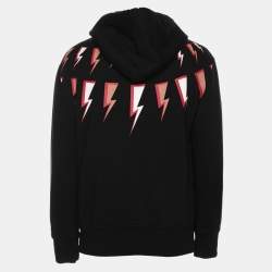 Neil Barrett Black Cotton Knit Lightning Bolt Print Hoodie S