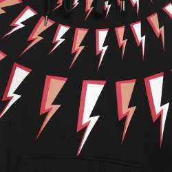 Neil Barrett Black Cotton Knit Lightning Bolt Print Hoodie S