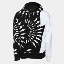 Neil Barrett Black/White Cotton Knit Lightning Bolt Print Hoodie S
