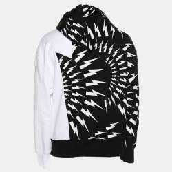Neil Barrett Black/White Cotton Knit Lightning Bolt Print Hoodie S