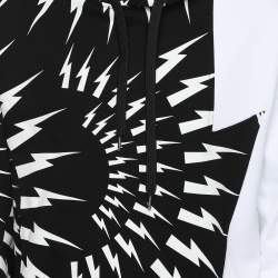 Neil Barrett Black/White Cotton Knit Lightning Bolt Print Hoodie S