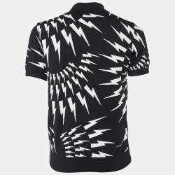 Neil Barrett Black Thunder Bolt Pattern Cotton Polo T-Shirt M