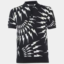 Neil Barrett Black Thunder Bolt Pattern Cotton Polo T-Shirt M