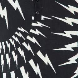 Neil Barrett Black Thunder Bolt Pattern Cotton Polo T-Shirt M