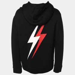Neil Barrett Black Viscose Lightning Bolt Print Hoodie L