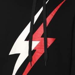 Neil Barrett Black Viscose Lightning Bolt Print Hoodie L