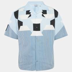 Neil Barrett Blue Geometric Print Cotton Loose Fit Shirt XL
