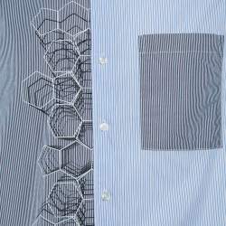 مملوكة مسبقًا Black Barett by Neil Barrett White Striped Cotton Paneled Short Sleeve Shirt S