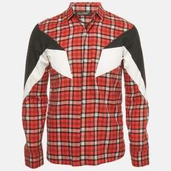Pre Owned Neil Barrett Red Checks Cotton Slim Shirt S