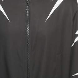 Pre Owned Neil Barrett Black Tiger Bolt Print Synthetic Bomber Jacket XL